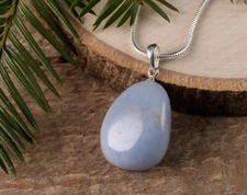 ANGELITE Tumbled Crystal Pendant - Gemstone Stone Handmade Jewelry Gift, E1391