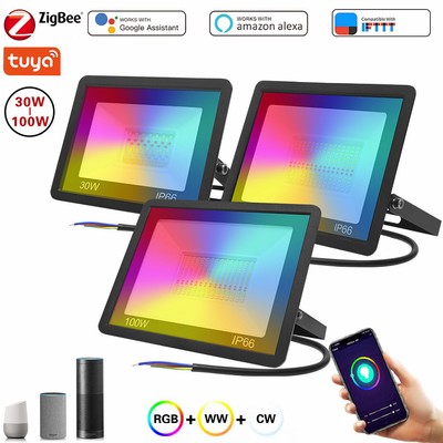 TUYA WiFi Zigbee RGB LED Fluter Strahler 30-100W Smart Außen Garten Scheinwerfer