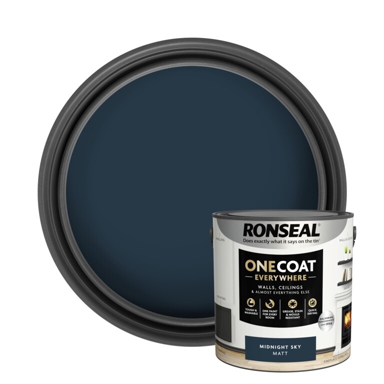 Ronseal One Coat Everywhere Washable Tough Matt Paint 2.5L - Midnight Sky