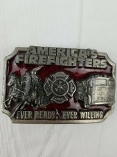 Vtg Belt Buckle America's Firefighters Siskiyou 1983. Buckle Co.