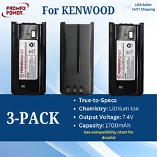 3x Battery for Kenwood Radio KNB45, KNB-45L, TK-2200L, TK-3200 [1700mAh, Li-Ion]