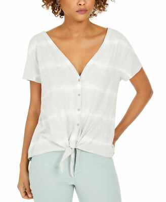 Style & Co. Gray Short Sleeve Tie-Dye Tie-Front Cotton Top Shirt