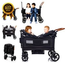 Luxury Wagon Stroller for 2 Kids and Cargo Lightweight Foldable Travel Push Pull