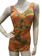 NOS L/XL Vtg 60s 70s Swimsuit BRA Nylon Gold Paisley BRA ROVI 16/38 Bathing Suit