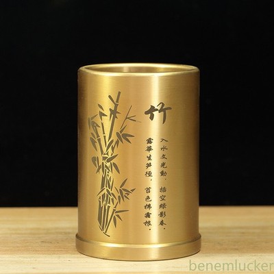 10cm Brass Pen Canister Tea Ceremony Decoration Arts and Crafts Ornament