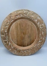 Pier 1 Imports Wooden Charger Plate Whitewashed Carved Leaves 14" 