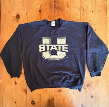 Vintage Gildan Heavy Blend Utah State Aggies Navy Blue Crewneck Sweatshirt XL
