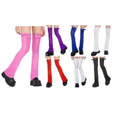 Women's Gothic Leg Warmers Sheer Mesh Adjustable Straps Y2k Clothes Clubwear