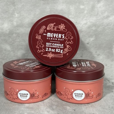 Mrs Meyers Clean Day 3 Ginger Bread Candles in Tin 2.9 oz Soy & Essential Oils