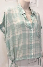 Side Tie Plaid Camp Shirt - Size XL - Aqua - NWT - True Craft brand