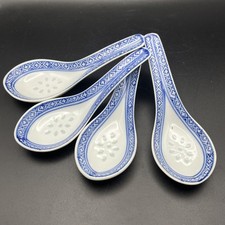 Chinese Blue and White Ceramic Rice / Soup Spoons x 4