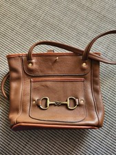 TORY LEATHER CO Brown Leather Horsebit Snaffle Bit Tote Shoulder Bag USA Made