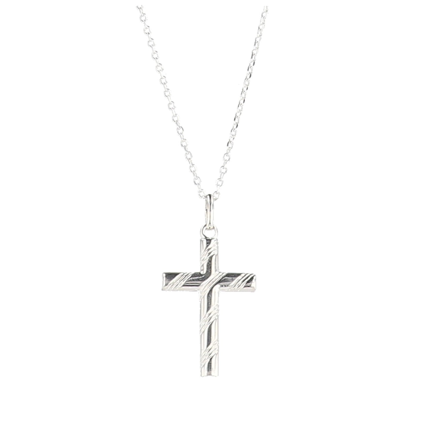 Parure en argent avec croix striée collier et boucles d'oreilles 925