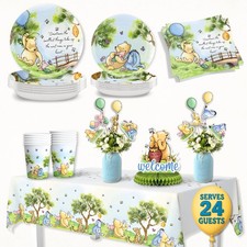 106 Pc Winnie Baby Shower Decorations Set   the Pooh Plates Cups Napkins  Ta...