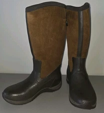 Muck Rain Boots Women's Brown Suede Rubber Tall Zip Up Boots 120014 Size 8 