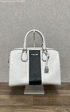 Michael Kors Hamilton White Black Colorblock Leather Satchel Bag Silver Hardware