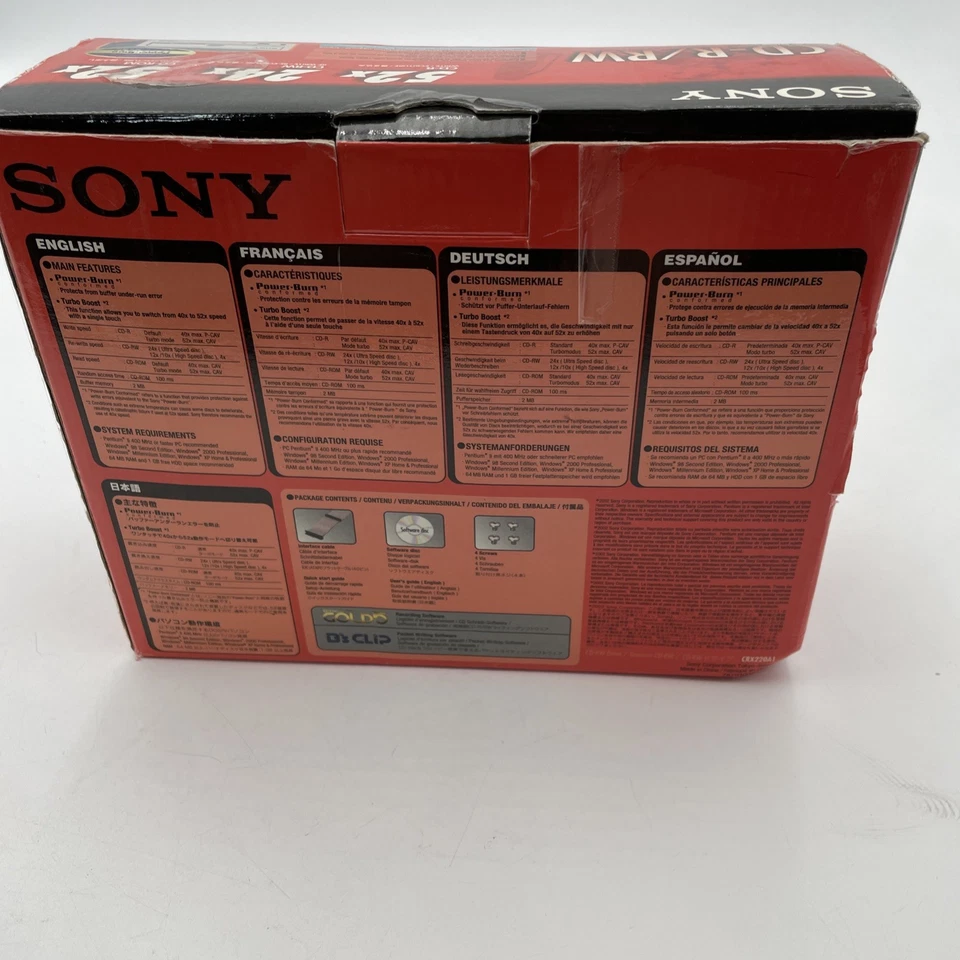 Sony CD-R/RW internal CD Recorder Writer Drive 52X 24X 52X  # CRX220A1  OPEN BOX - Image 2 of 4