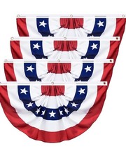 4 Pack USA Patriotic Pleated Fan Flag 6ft x 3ft Polyester Brass Grommets