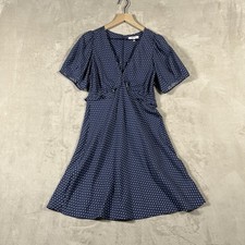MADEWELL Mini Dress Womens 8 Blue Polka Dot Ruffle NEW Puff Sleeve NP106