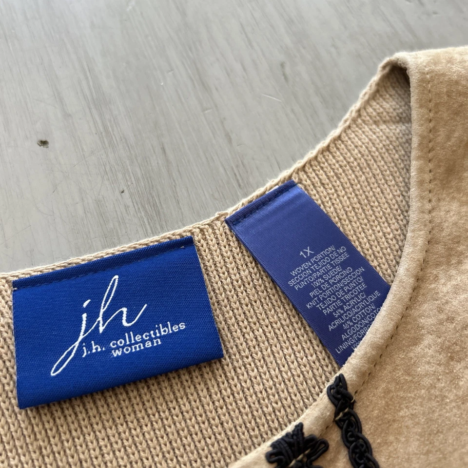 Chaleco Colección J H Bronceado Negro Bordado Gamuza Cremallera Completa 1X Western Boho Indie Foto 3 de 4