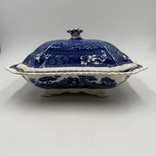 Antique Copeland Spode Tower Blue White Transferware Lidded Vegetable Bowl