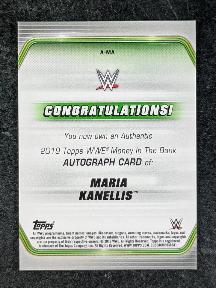 2019 Topps Money In The Bank WWE MARIA KANELLIS 113/199 Auto Signatures #A-MA - Image 2 of 3