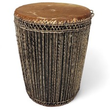 Large African Djembe Drum Hand Carved Wood Natural Hide Hide-Laced 23in Tall