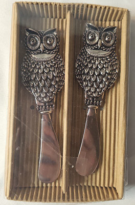 Vintage Owl Decorative Butter Cheese Spreaders Set of 2 New in Box 5.5''