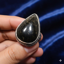 Black Sheen Obsidian Gemstone Ring Size 9