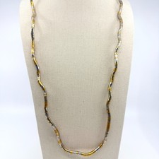 Vintage Two Tone Cobra Chain Long Strand Necklace Gold Tone Silver Metallic
