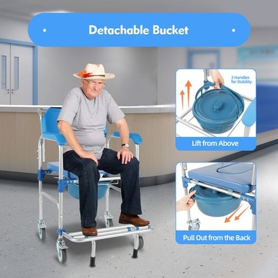 350lbs Commode Wheelchair Assist Mobility Medical Transport Rolling Shower Chair