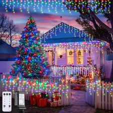 JMEXSUSS 800 LED Christmas Icicle Lights Outdoor Plug-in, Multicolor Waterproof,