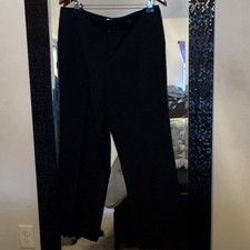 Women's Black Wide-Leg Dress Pants Solid Pattern Button Zip Closure Regular Fit
