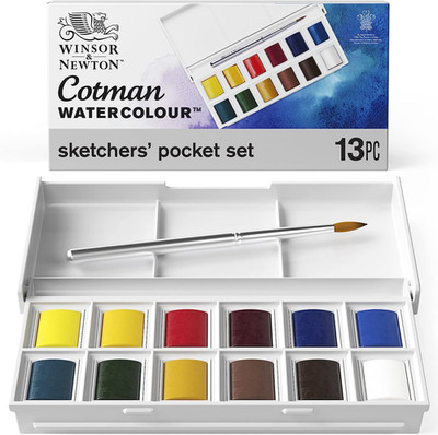 Cotman Watercolor Paint Set, Sketchers' Pocket Set, 12 Half Pan W/ Brush