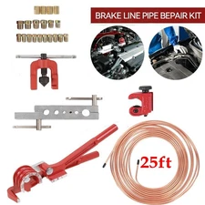 Copper Coated Brake Line 3/16 25FT & Flaring Tool + 22 Nuts Fittings Repair Kit