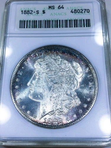 1882-S Morgan Silver Dollar ANACS MS64 Beautiful Coin Nice Toning