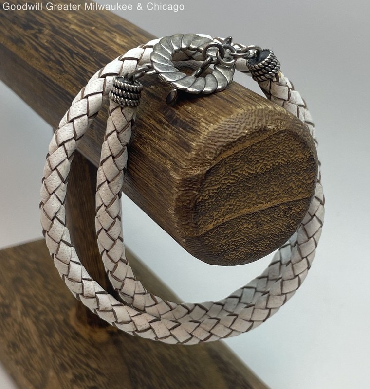 925 Sterling Silver Toggle Leather Wrap Bracelet, 14.6g