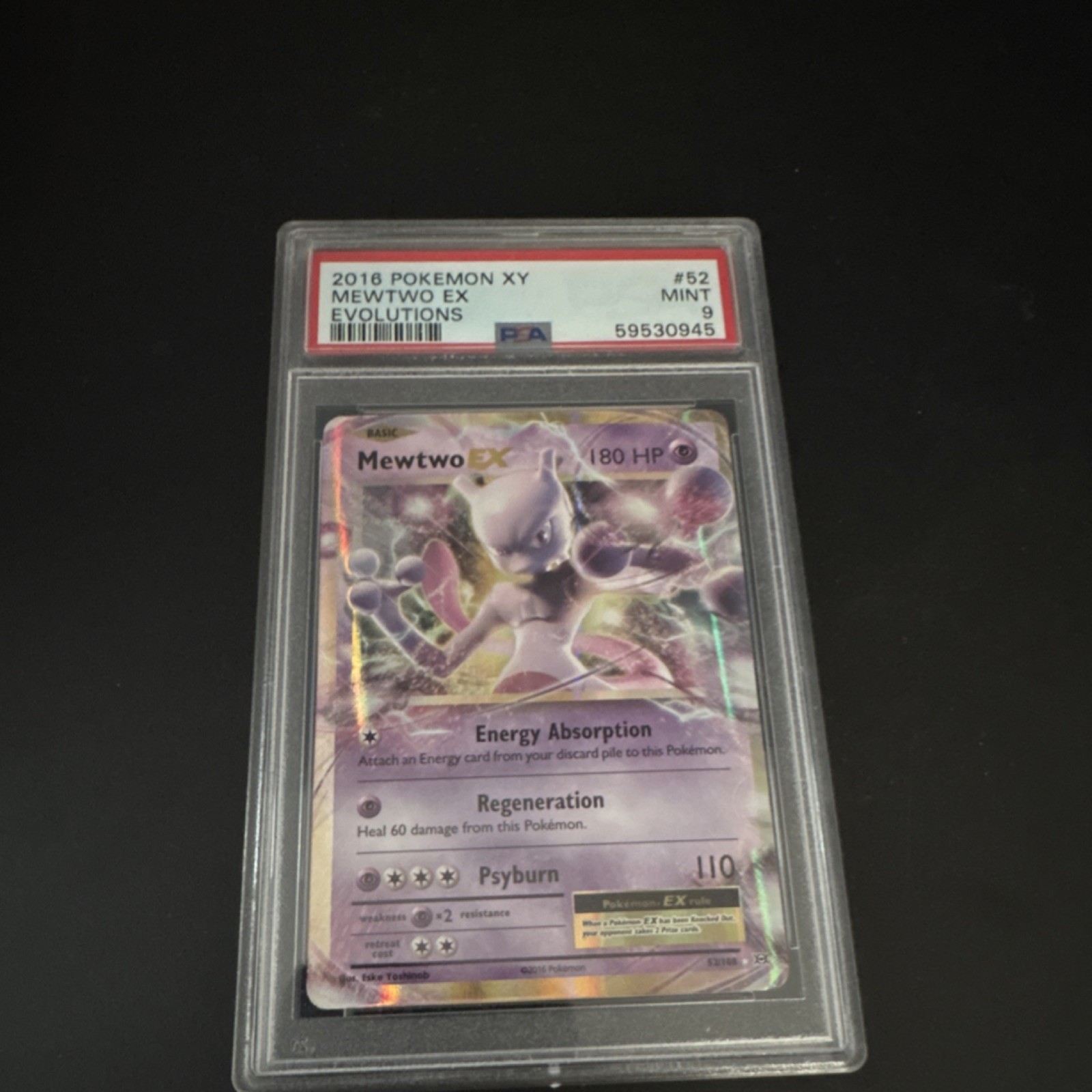 Pokémon XY Mewtwo EX 52/108 Evolutions Ultra Rare Holo PSA 9 Graded Card