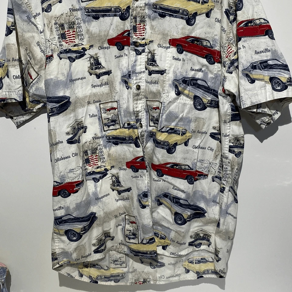 Red Head Men's Button-down Classic Route 66 Nova Charger Mustang Camp Shirt Sz L - Image 3 of 4