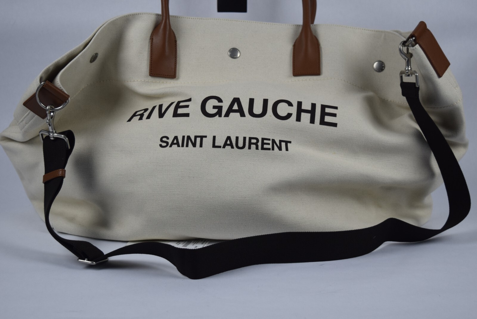 Nuovo con etichetta! Autentica borsa tote YSL Saint Laurent grande Rive Gauche maxi tela panna