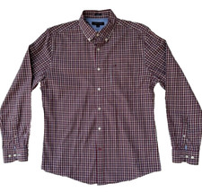 Tommy Hilfiger Button Up Shirt Mens L Red Plaid 80s 2Ply Long Sleeve Classic