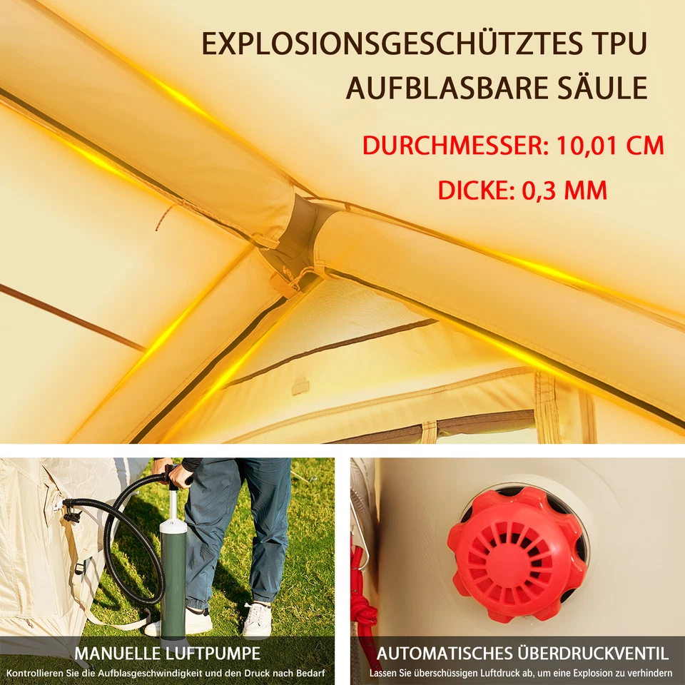 H&ZT Aufblasbares Zelt für Camping 6 Personen Zelt mit Luftpumpe Kaminöffnung - Bild 4 von 4