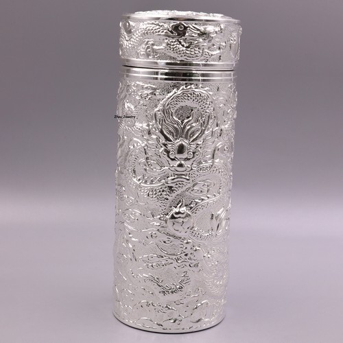 Borraccia in argento massiccio S999 Lucky Dragon bottiglia acqua calda 75 g 5,5 pollici H - Foto 7 di 9