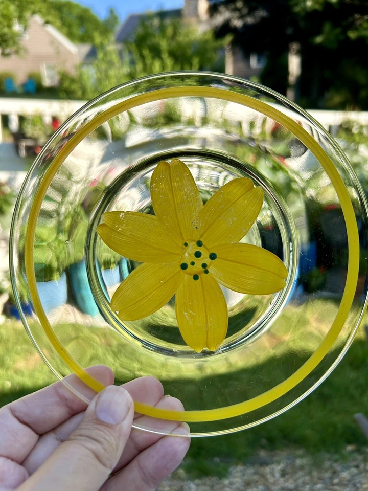 Juego de 6 platos de postre de ensalada de vidrio vintage flores pintadas a mano Foto 3 de 4