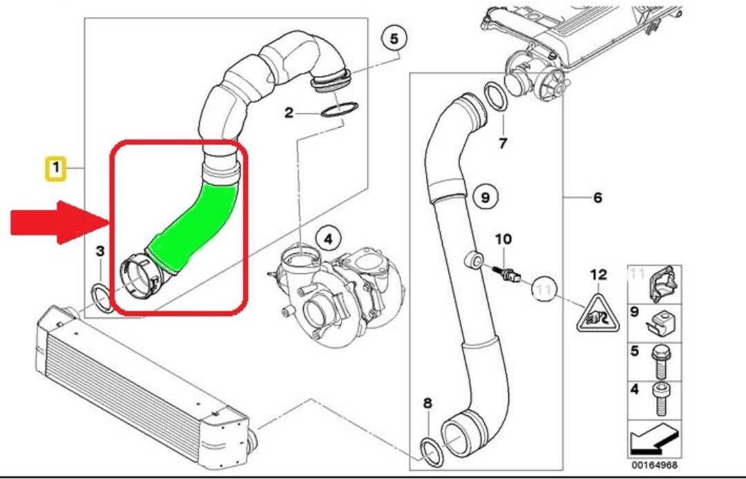 Lower Charge Air / Turbo Hose For BMW 5 Series E60 E61 525d 530d – 2002-2010 – Replaces 11617799401, Metzger 2400139