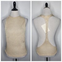 SAVANNAH MORROW The Label Rubina Knit Top Women's Large Racerback Cream NWT
