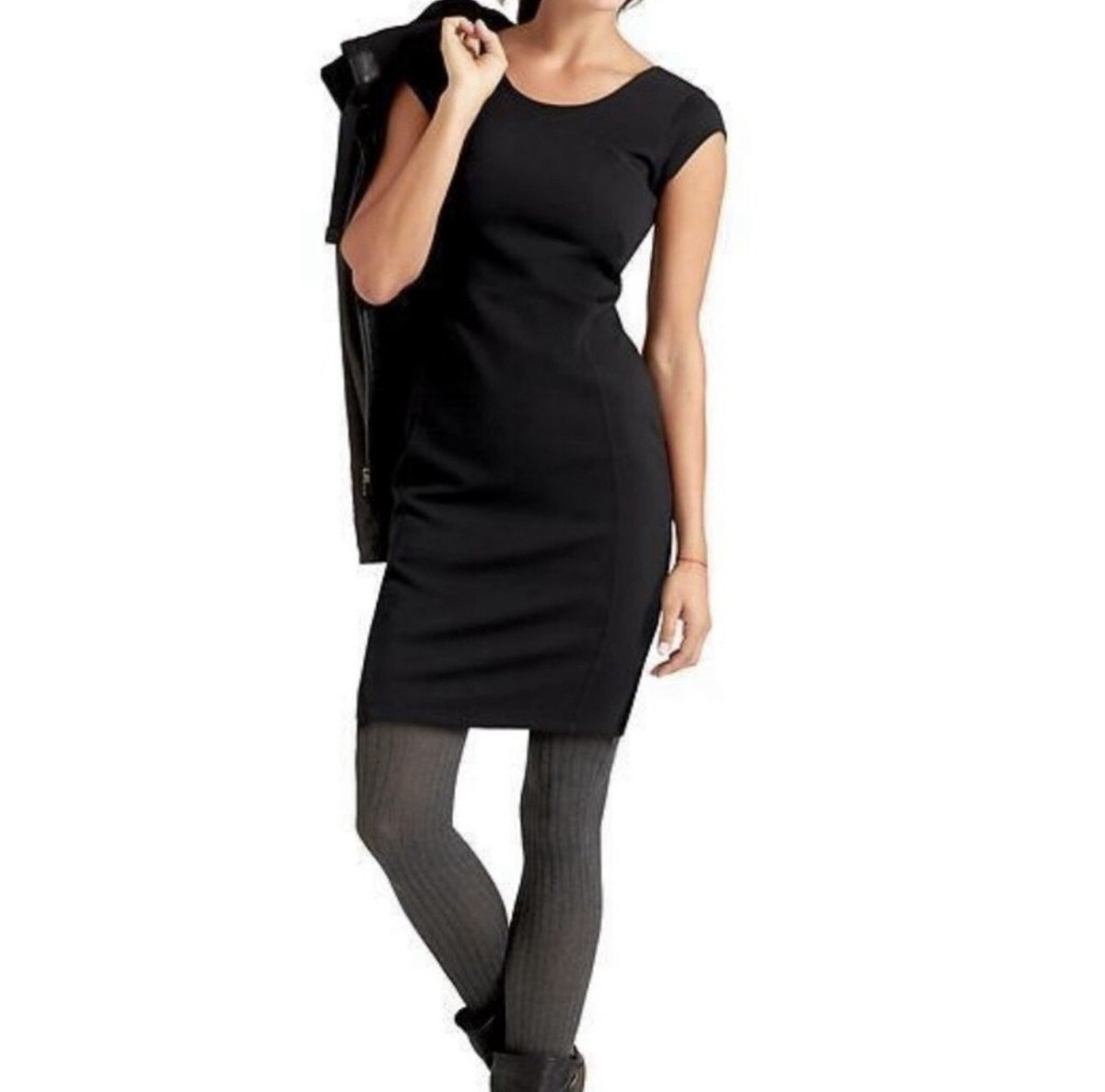 Athleta Illusion Scoop Back Knit Dress Black Size Medium
