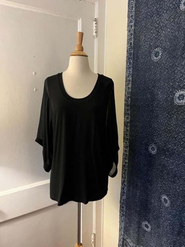 NWT Jean Paul Gaultier Black Rayon Sheer Roll Up Short Sleeve Top