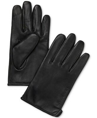 Calvin Klein Men's Classic Leather Fleece-Lined Touchscreen Gloves