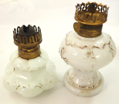Pair of Milk Glass Hurricane Fairy Lamps